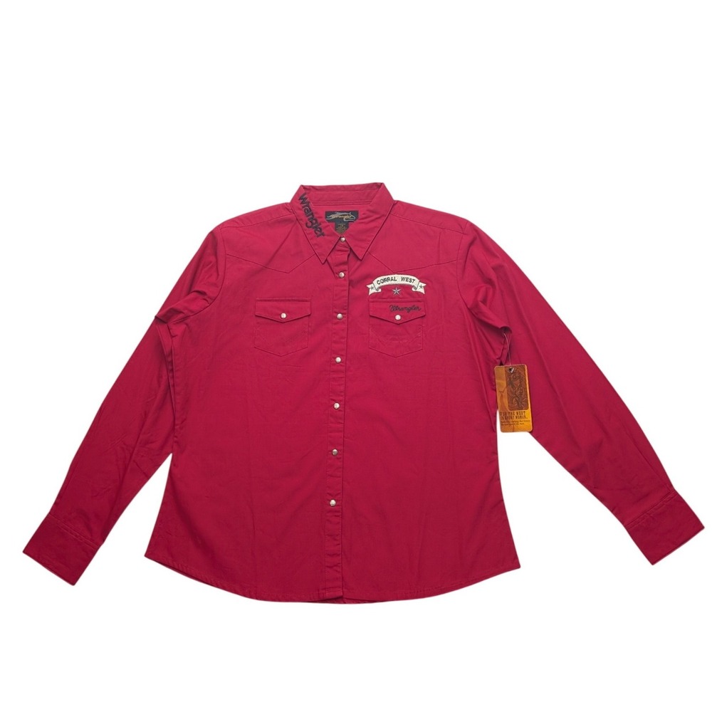 NWT Wrangler Western Shirt Womens Large Red/Pink Pearl Snap Corral West LW5921R